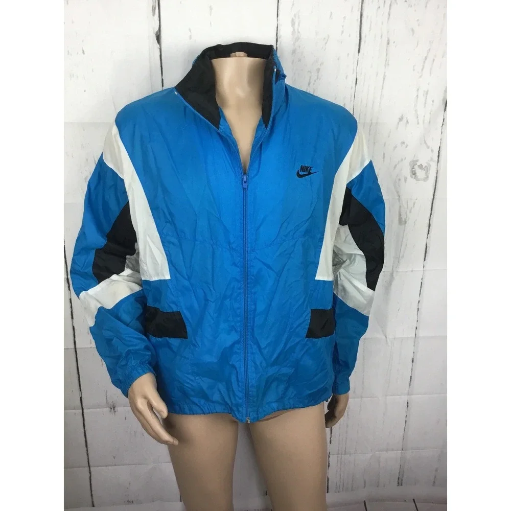 Vintage Nike Jacket Men L Hooded Windbreaker Retro 90s Spell Out Swoosh Anorak